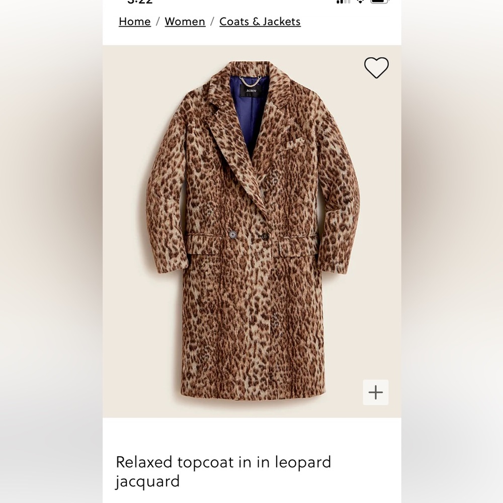 NWT J. Crew Relaxed topcoat in leopard jacquard